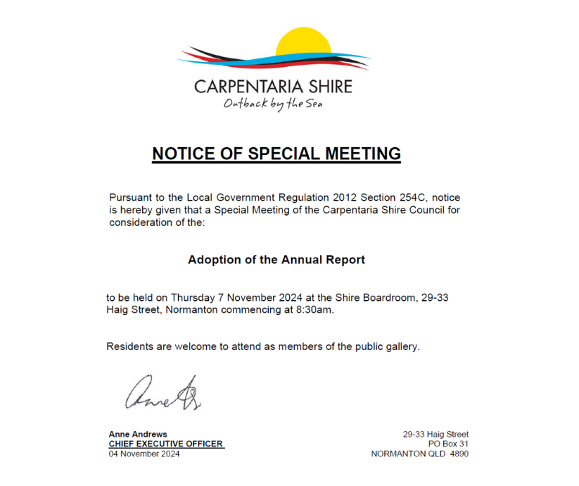 Notice of Special Meeting - Nov 24