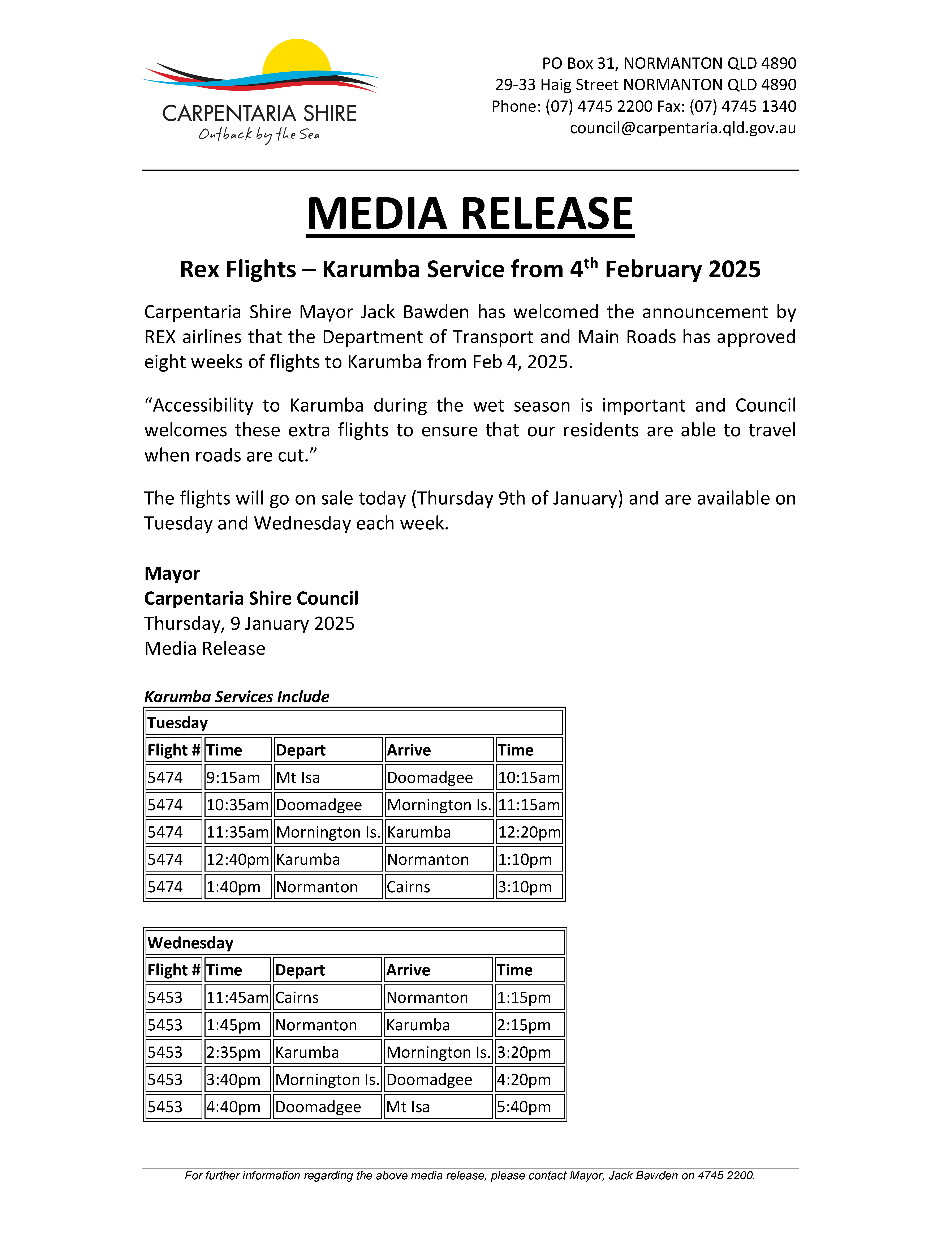 Media Release - Rex Flights