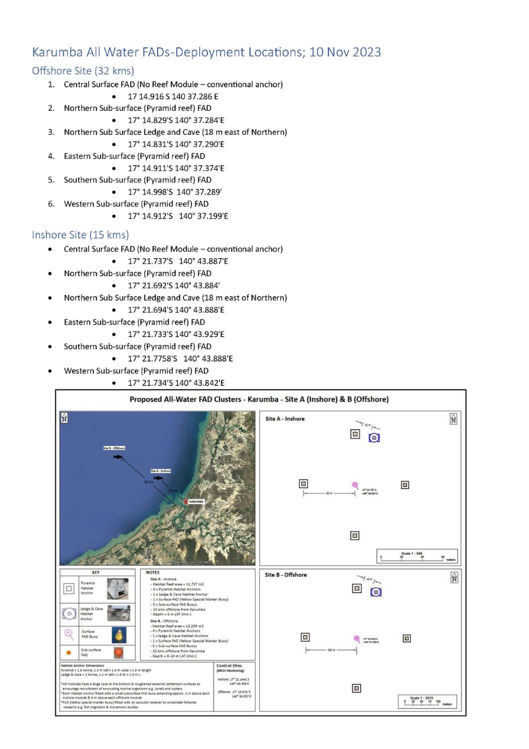 Reef deployment locations
